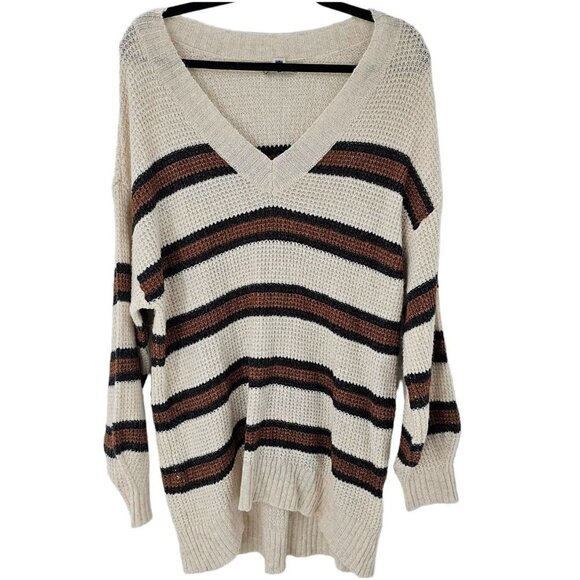 American Eagle Soft Cozy Sweater Size Small Stripe Long Sleeve Boxy Neutral - Picture 2 of 6